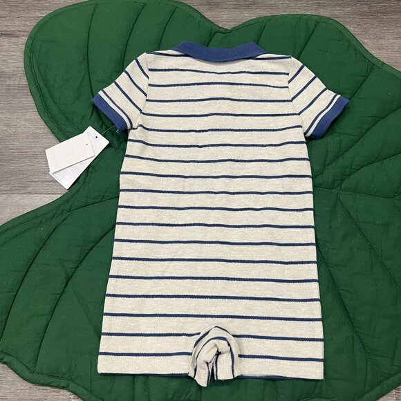 Ralph Lauren Romper 9M Cream Blue Striped Polo Shirt Romper - Picture 2 of 4
